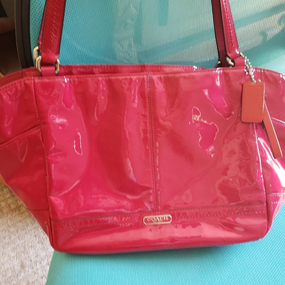 Coach fuscia patent leather tote!